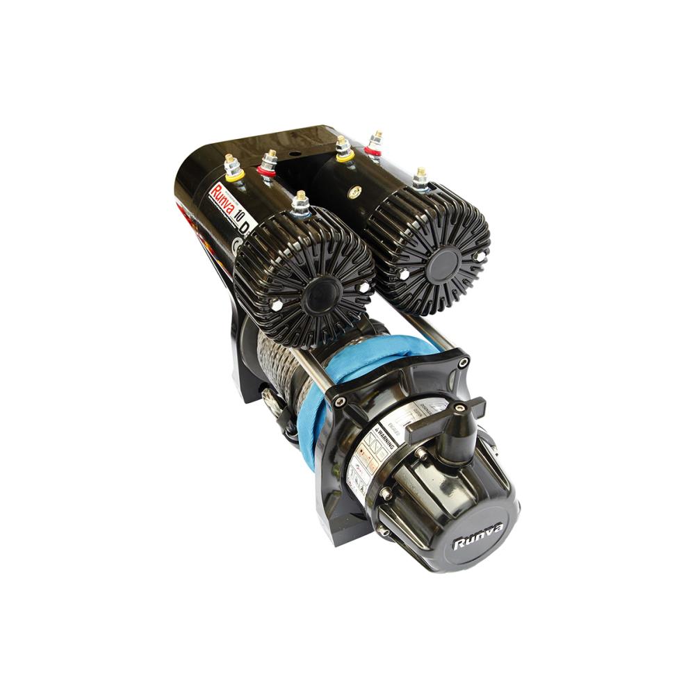 Лебёдка электрическая 12V Runva 10000 lbs 4500 кг двухмоторная (синтетический трос)