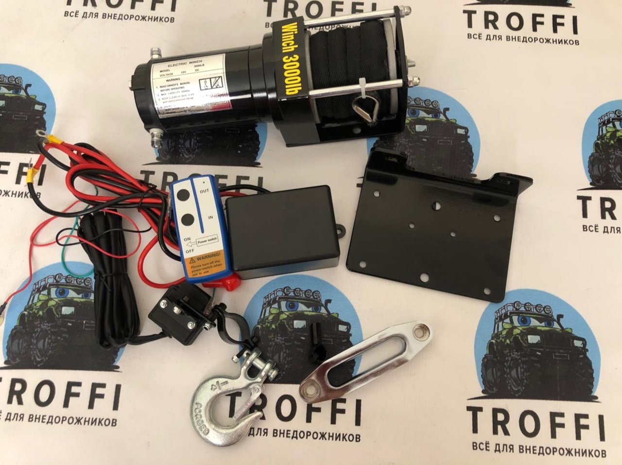 Лебедка электрическая 12V Electric Winch 3000lbs / 1361 кг с кевларовым тросом — изображение 3